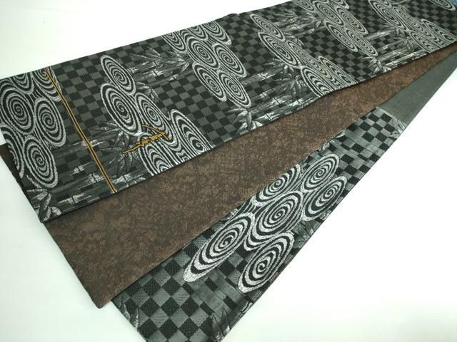 平和屋本店□極上 キモノデザイナー 斉藤上太郎 六通柄袋帯 笹竹 観世  