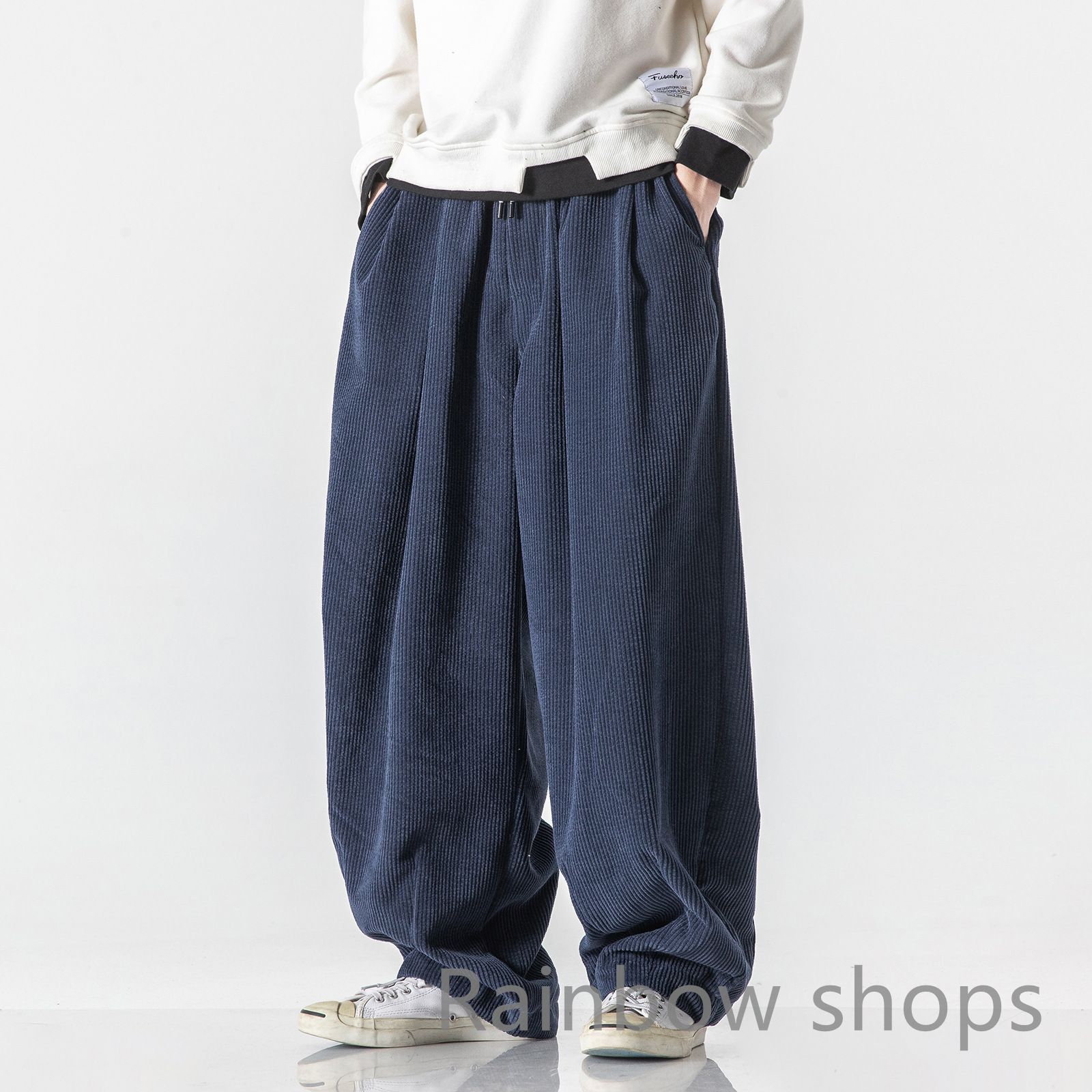 【新品未使用】サルエルパンツ メンズ カーゴパンツ ワイドパンツ 厚手 ゆったり カジュアル チノパン ロングパンツ コーデュロイ M~5XL青 ljhcp35