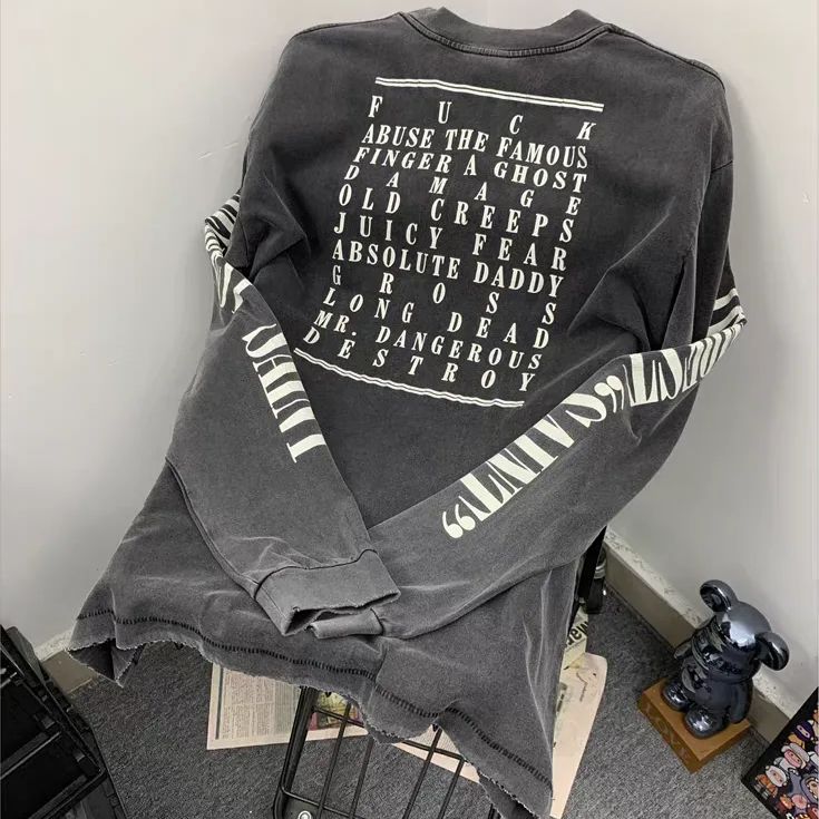 全新 欧米风レトロプリント秋季長袖Tシャツ 男女兼用 K