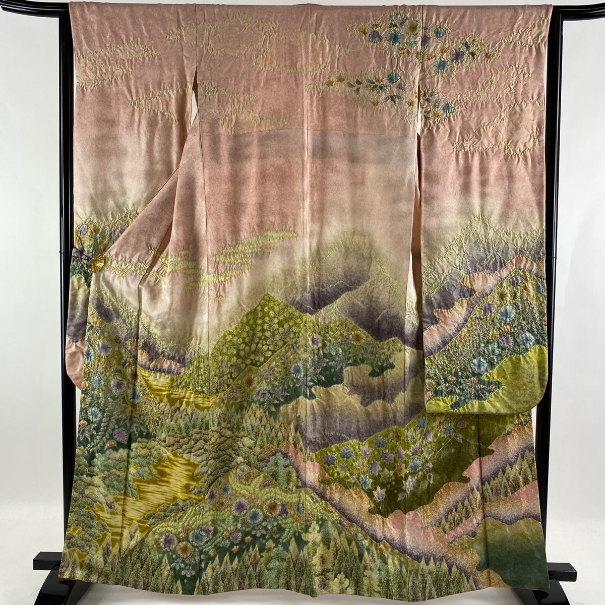 振袖 美品 逸品 草花 風景 銀通し 絞り 薄ピンク 袷 身丈165cm 裄丈