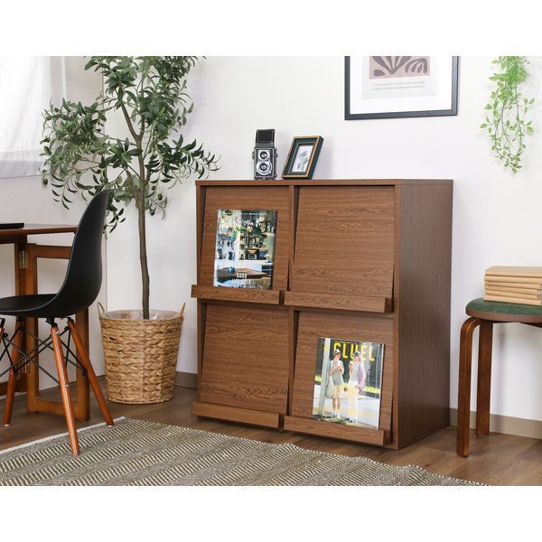 ディスプレイラック 4マス オークブラウン 組立品 代引不可