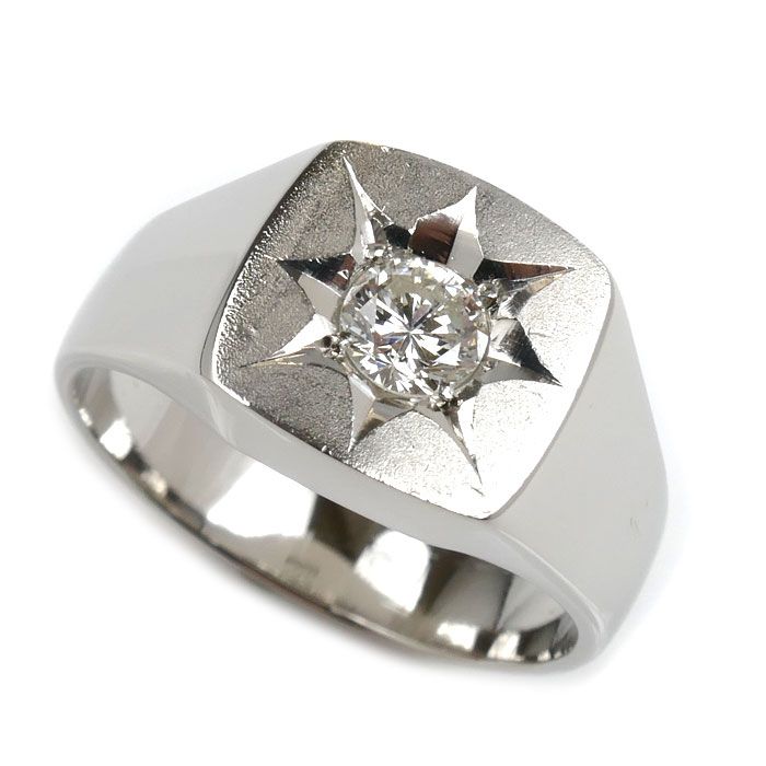 Pt850プラチナ 印台 リング・指輪 ダイヤモンド0.43ct 18.5号