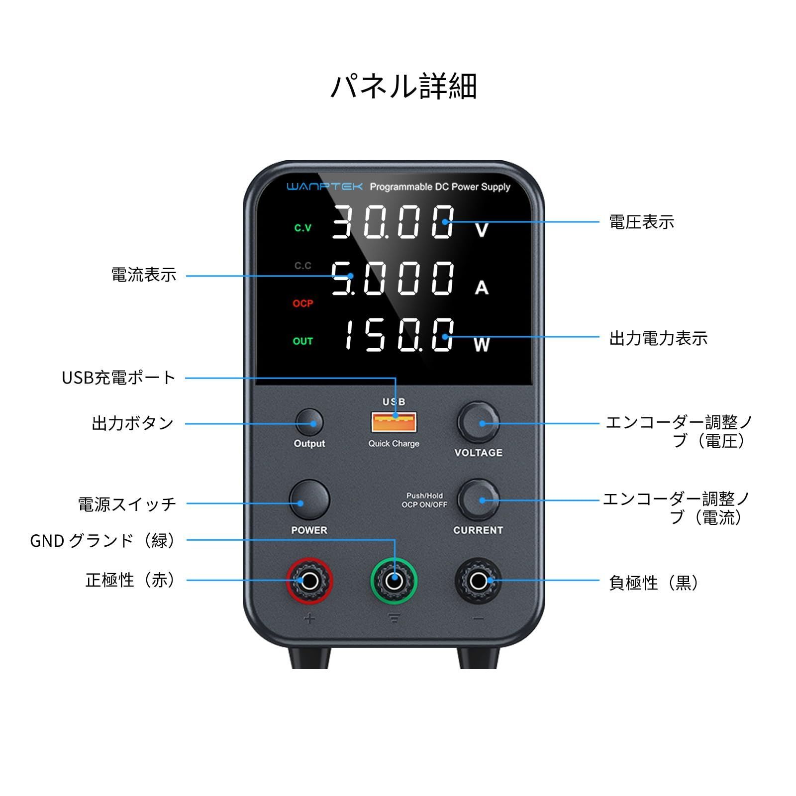 出力制御押しボタン|エンコーダ調整付きラボ用スイッチング電源