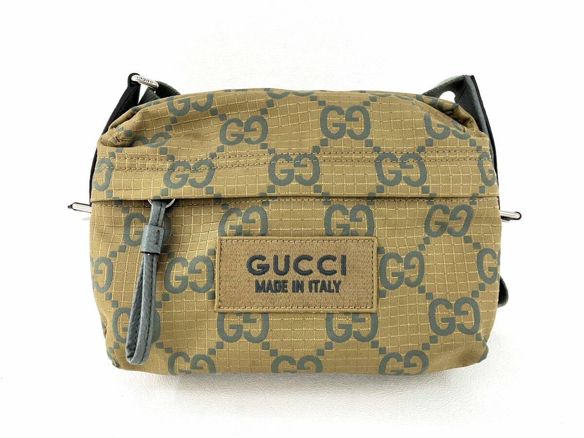 GUCCI グッチ 767931 FACPK GGポリエステル GGロゴ総柄 ショルダーバッグ クロスボディ カーキ ミディアム 保存袋付 メンズ ブランドバッグ