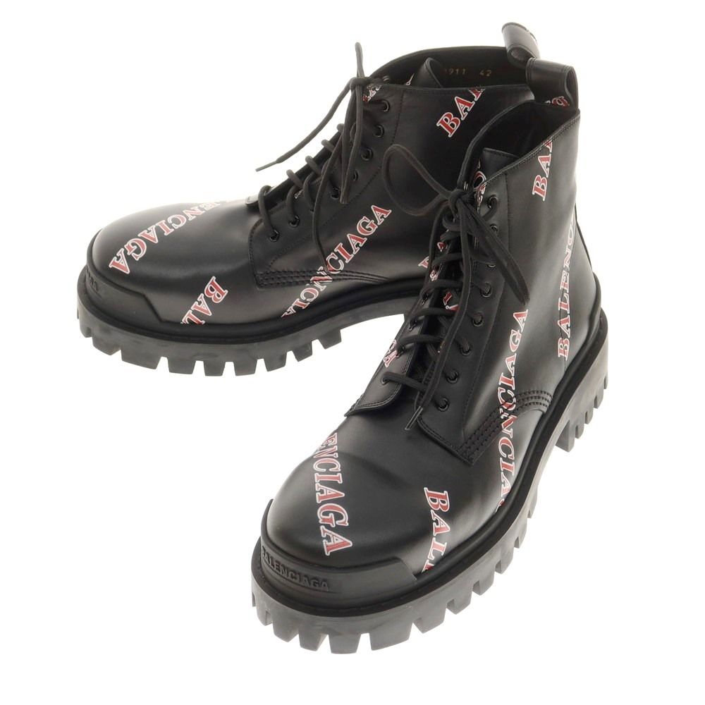 【中古】バレンシアガ BALENCIAGA STRIKE LACE-UP ロゴ レースアップブーツ ブラック【サイズ42】【メンズ】
