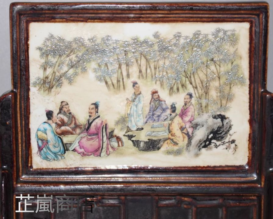 景徳鎮 陶磁器 パステル竹林七賢 人物屏風 装飾品 工芸品 美術品