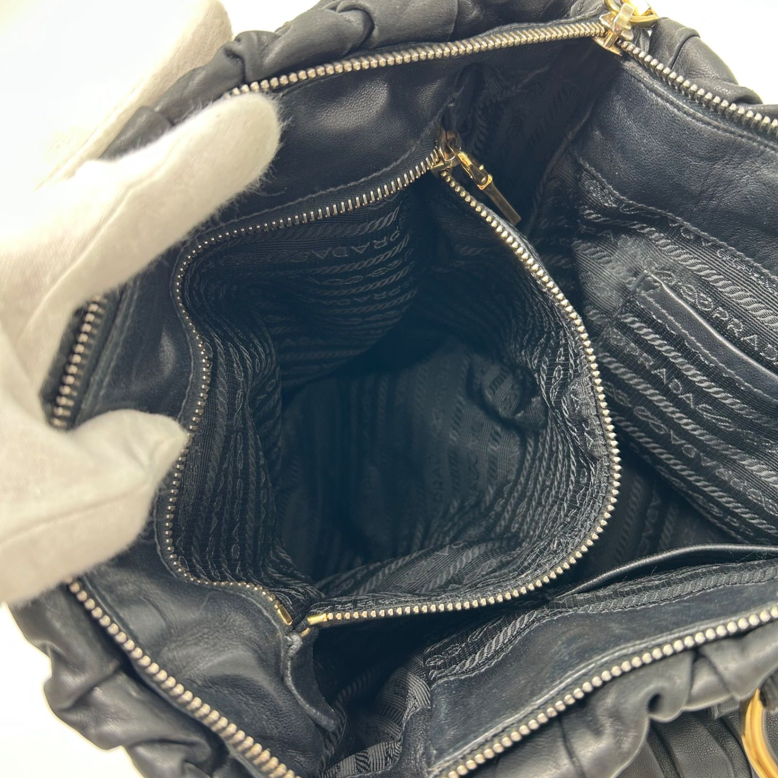 美品 PRADA プラダ ギャザー トートバッグ ショルダー 2way 肩掛け 斜 