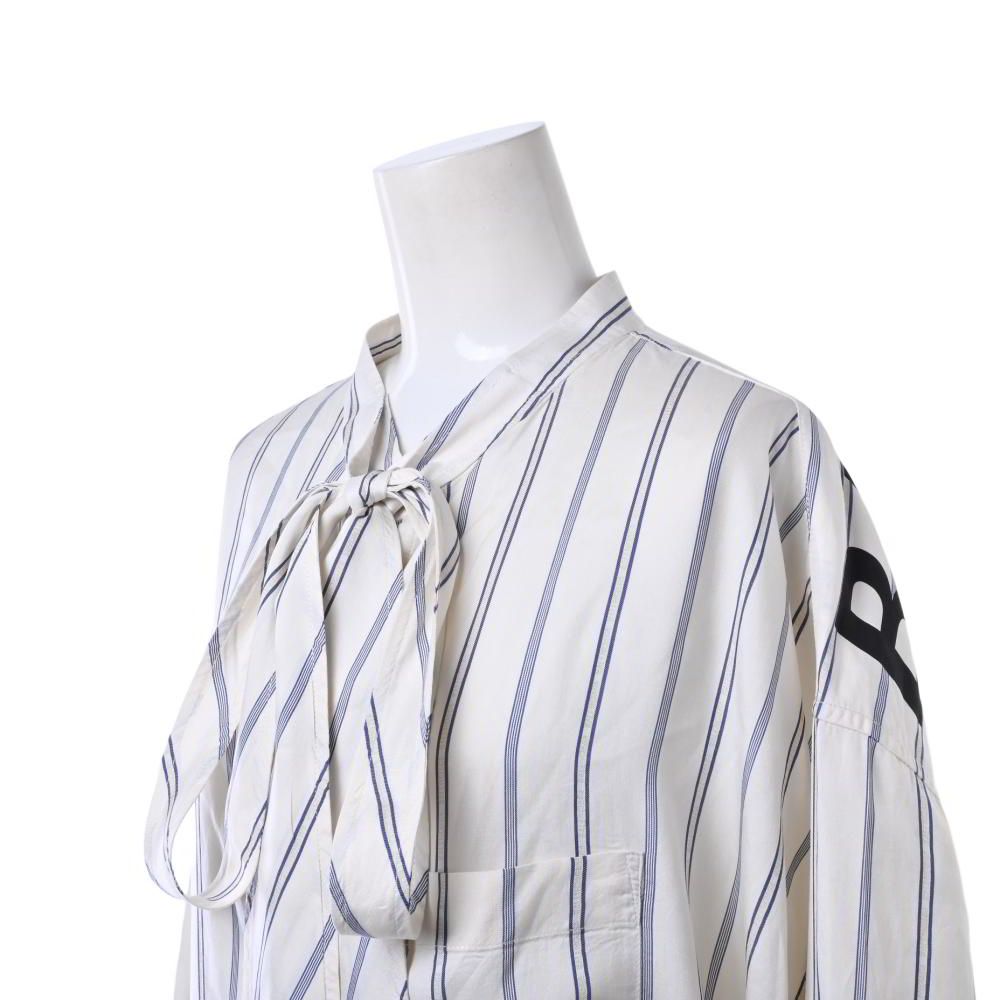 BALENCIAGA シルク ストライプ バックロゴ リボン シャツ BALENCIAGA 