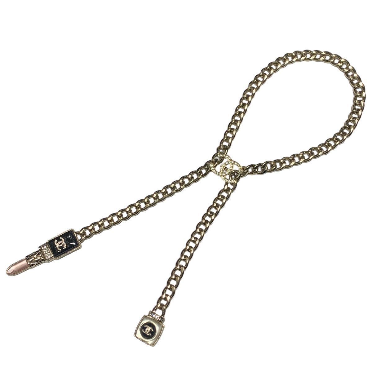 【中古】 CHANEL シャネル リップスティック ココマーク チェーンネックレス ペンダント チョーカー コスメ ラインストーン A22C  アクセサリー ジュエリー メンズ レディース 24001476 AO