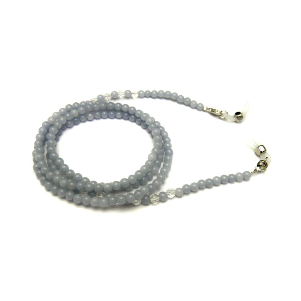 天然石のブルーエンジェライトＡＡＡ＆水晶の4mm玉 メガネチェーン・パワーストーンのメガネチェーン 天然石のブルーエンジェライトAAA＆水晶の4mm玉 メガネチェーン