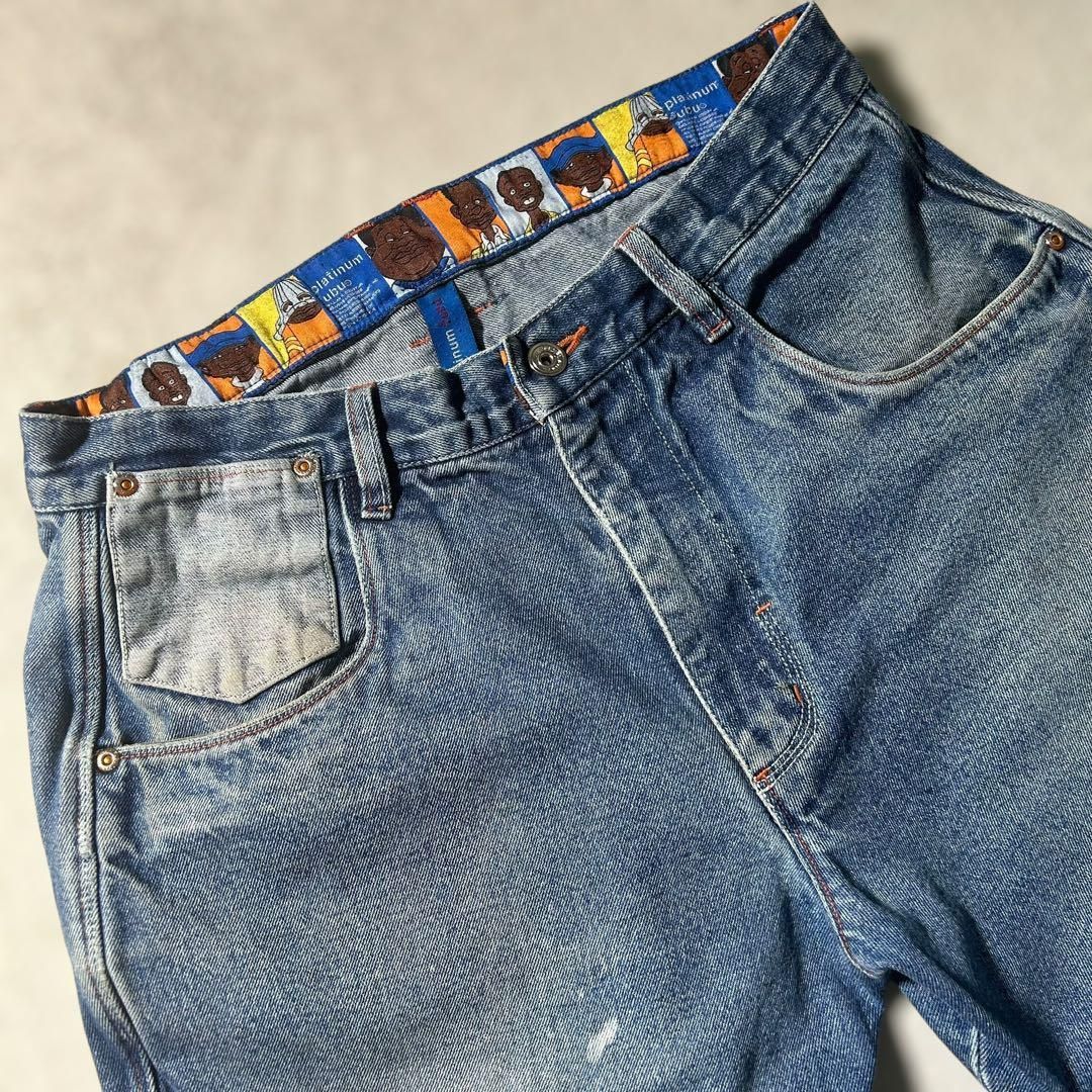 プラチナムフブ FUBU 極太デニム バギーパンツ バックロゴ刺繍