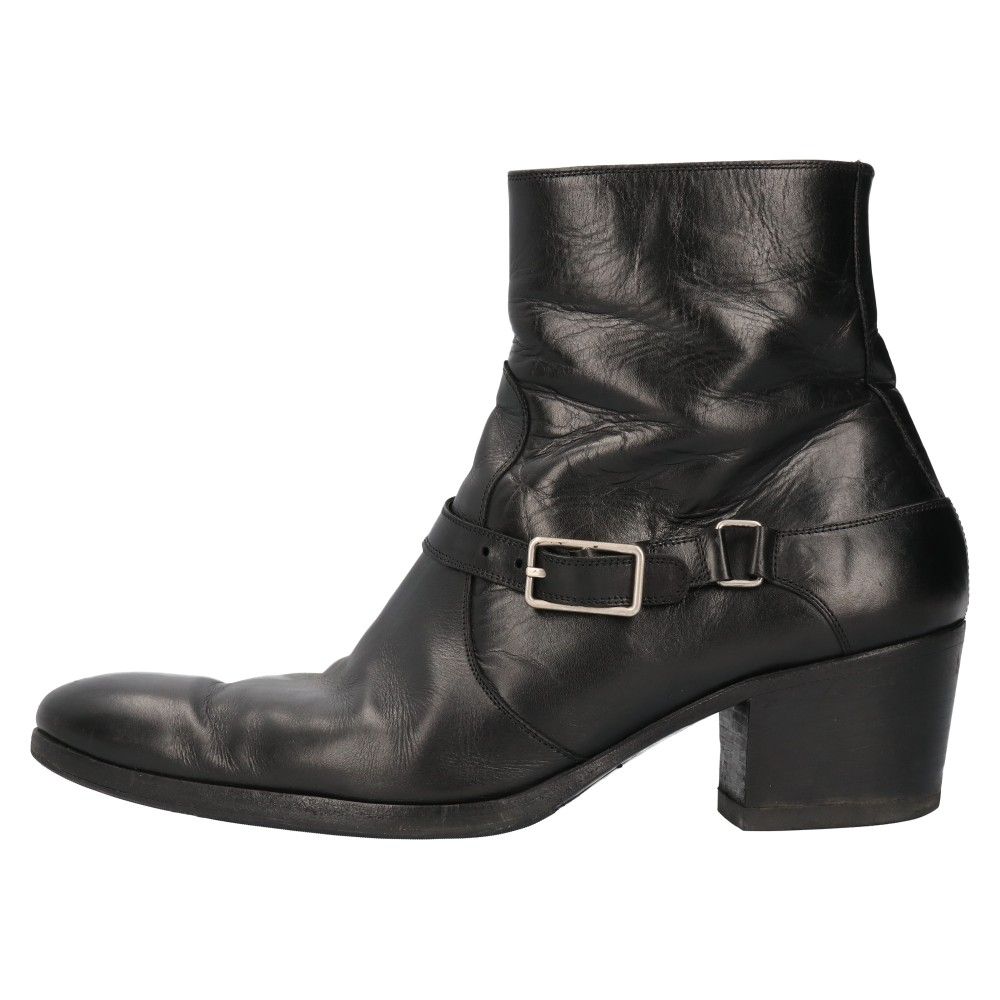 Dior HOMME (ディオールオム) 06AW Hedi Slimane Buckle Cuban Heel Boots エディ期 バックル ヒールブーツ  アンクルショートブーツ ブラック サイドジップ - メルカリ