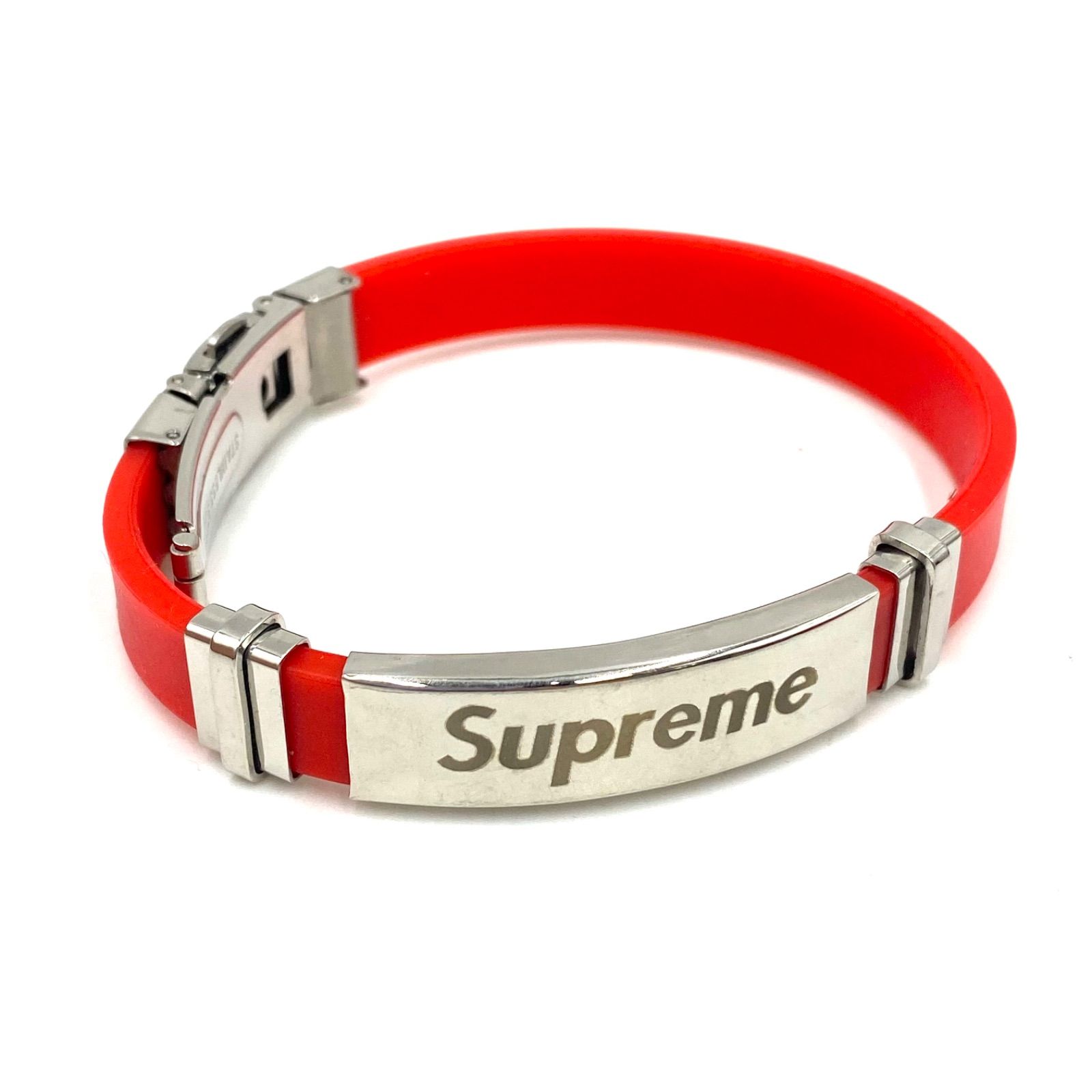 美品 SUPREME シュプリーム ブレスレット バングル ラバー レッド