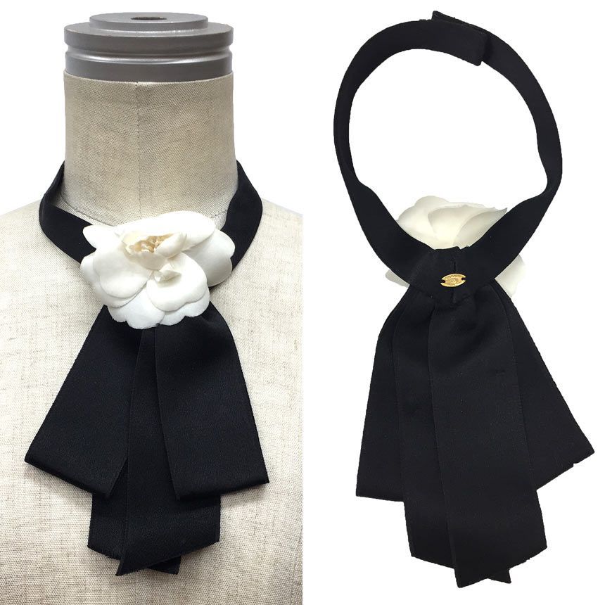 CHANEL シャネル カメリア リボンタイ チョーカー ブラック