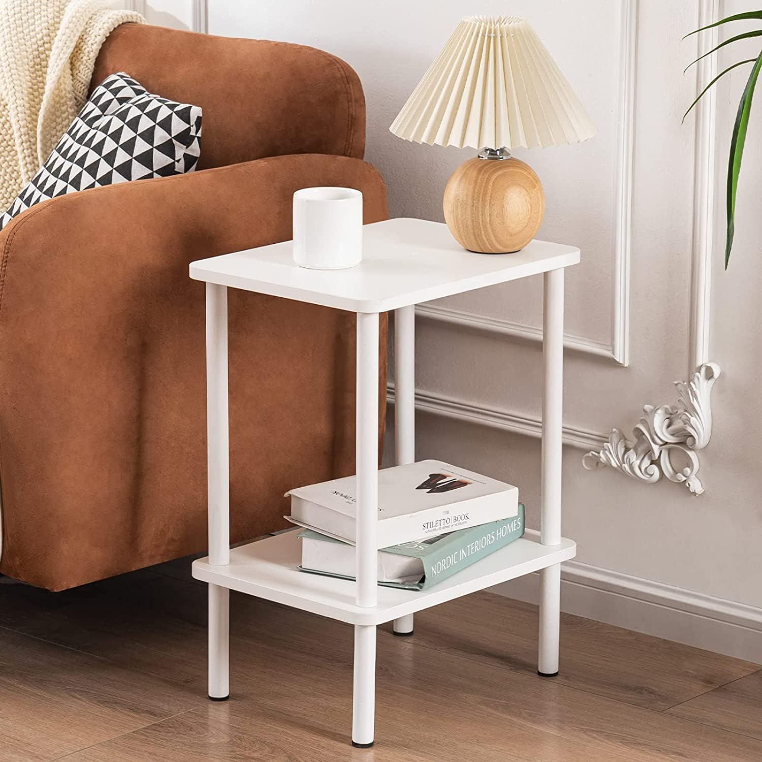 【新着商品】ホワイト) (40cm*30cm*54cm カフェテーブル 一人暮らし ソファサイド リビング ベット用 収納棚付き おしゃれ 小さい 天然木 ナイトテーブル サイドテーブル