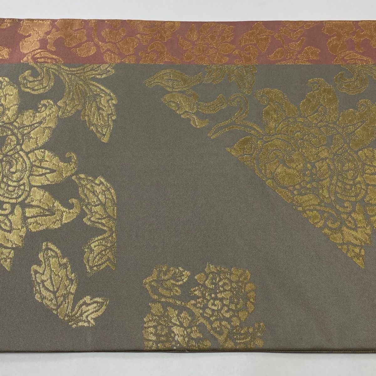 袋帯 美品 逸品 洛風林 落款 草花 更紗 箔 灰色 六通 正絹