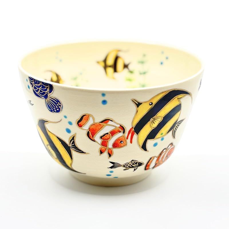 抹茶茶碗 抹茶碗 茶道具 茶碗 色絵 京焼 水族館の魚たち 加藤永山作