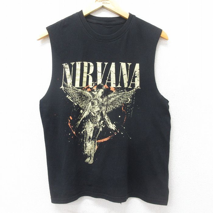 M/古着 ロック バンド ノースリーブ Tシャツ メンズ ニルバーナ ニルヴァーナ インユーテロ 黒 ブラック spe 24jul18 中古
