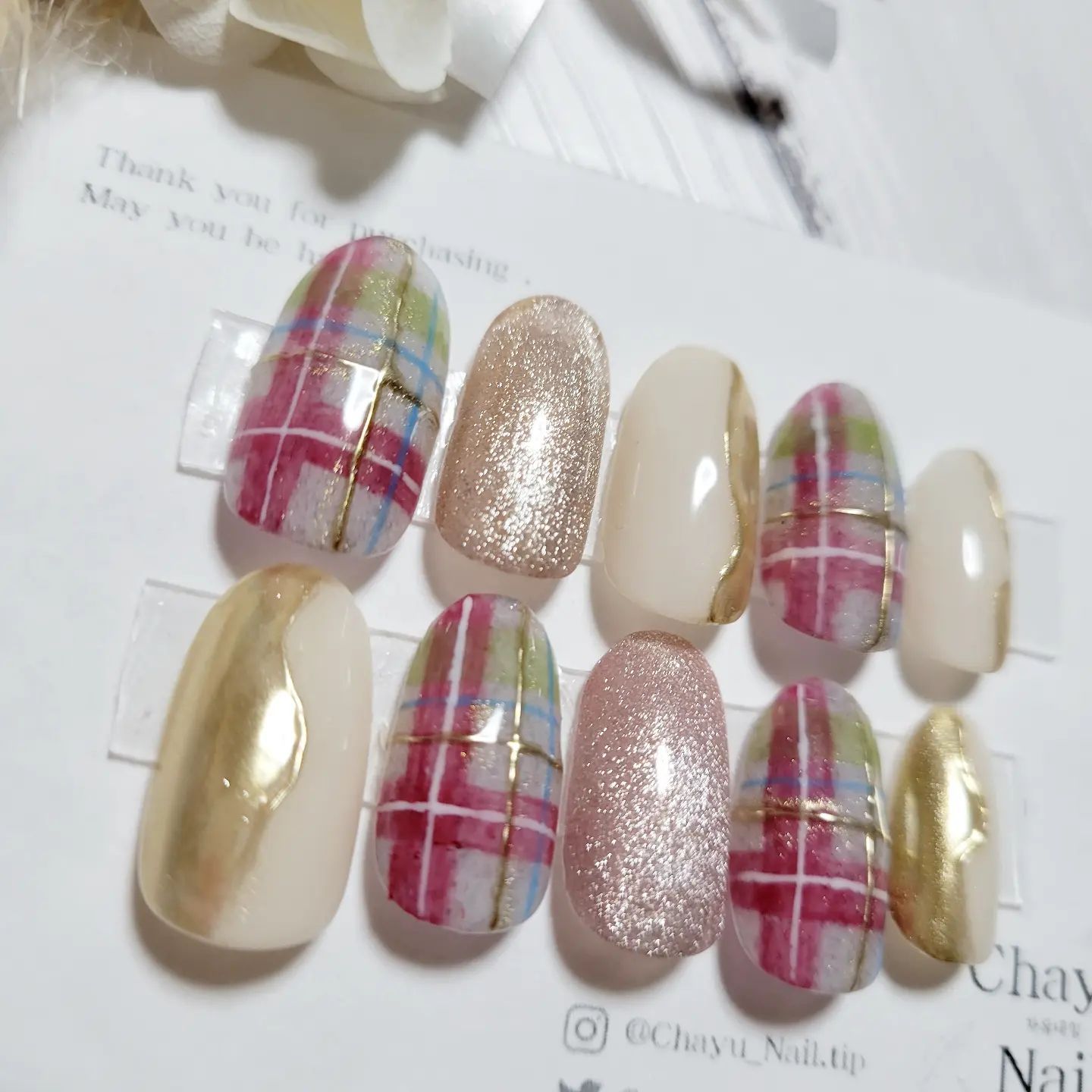 春ネイル チェックネイル ネイルチップ - メルカリ