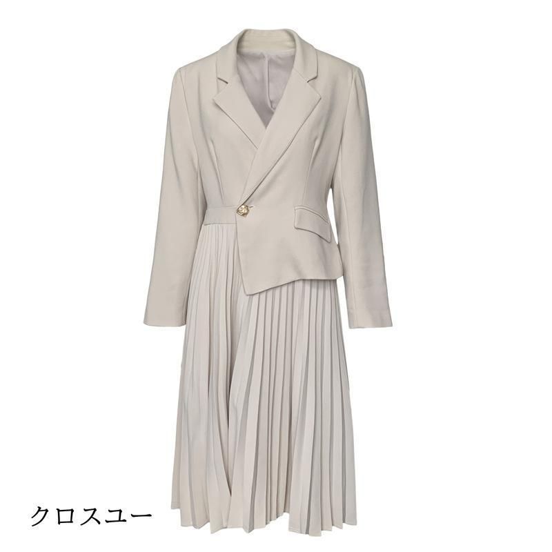 プリーツワンピース レディース 入学式 スーツ 母 ワンピース 結婚式 成人式 大きいサイズ ドッキングワンピ 春秋冬 長袖 きれいめ フォーマル jjfjd