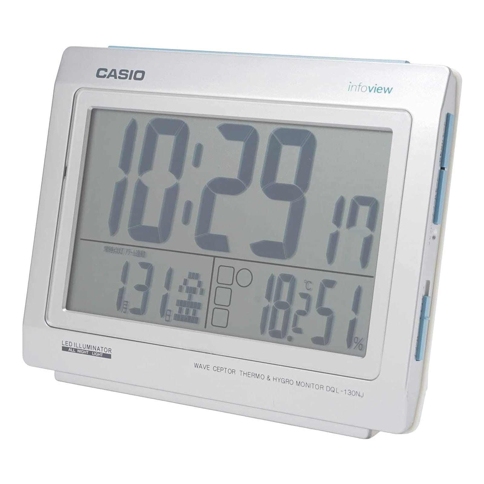 CASIO カシオ 目覚まし時計 電波 シルバー デジタル 常時点灯 生活環境 温度 湿度 カレンダー 表示 DQL-130NJ-8JF