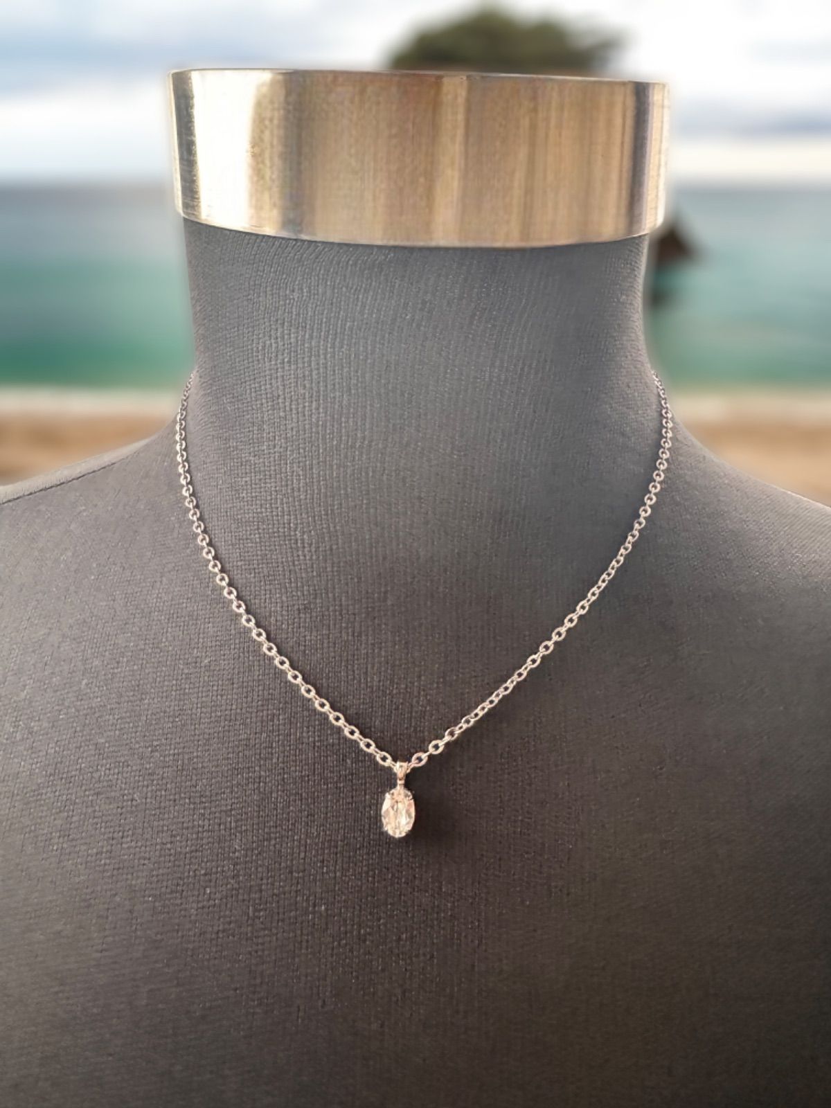 45cm シルバー スワロフスキー製ペンダント クリスタルネックレス