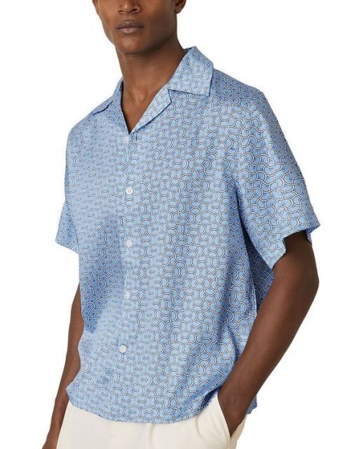 【送料無料】 レイス メンズ シャツ トップス Barella Geo Wave Camp Shirt Soft Blue