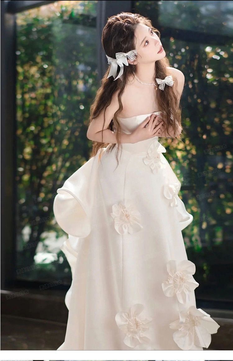 二次会 花嫁 白 ワンピース ウエディングドレスマキシ丈 結婚式 ドレス