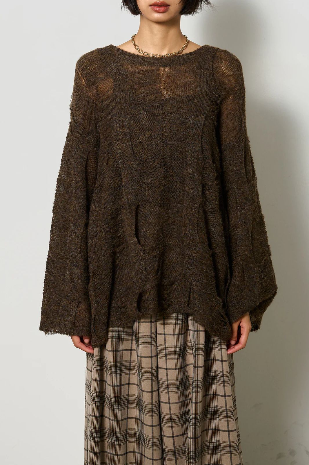 パターンモヘアローゲージニットプルオーバー ラインツイードワイドスカート ESICA エシカ MAAHADDERANG_COM