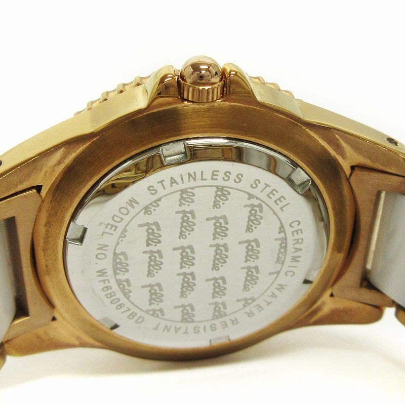 フォリフォリ Folli Follie 腕時計 アナログ クォーツ デイト ラインストーン ホワイト ゴールドカラー □SM3 - メルカリ