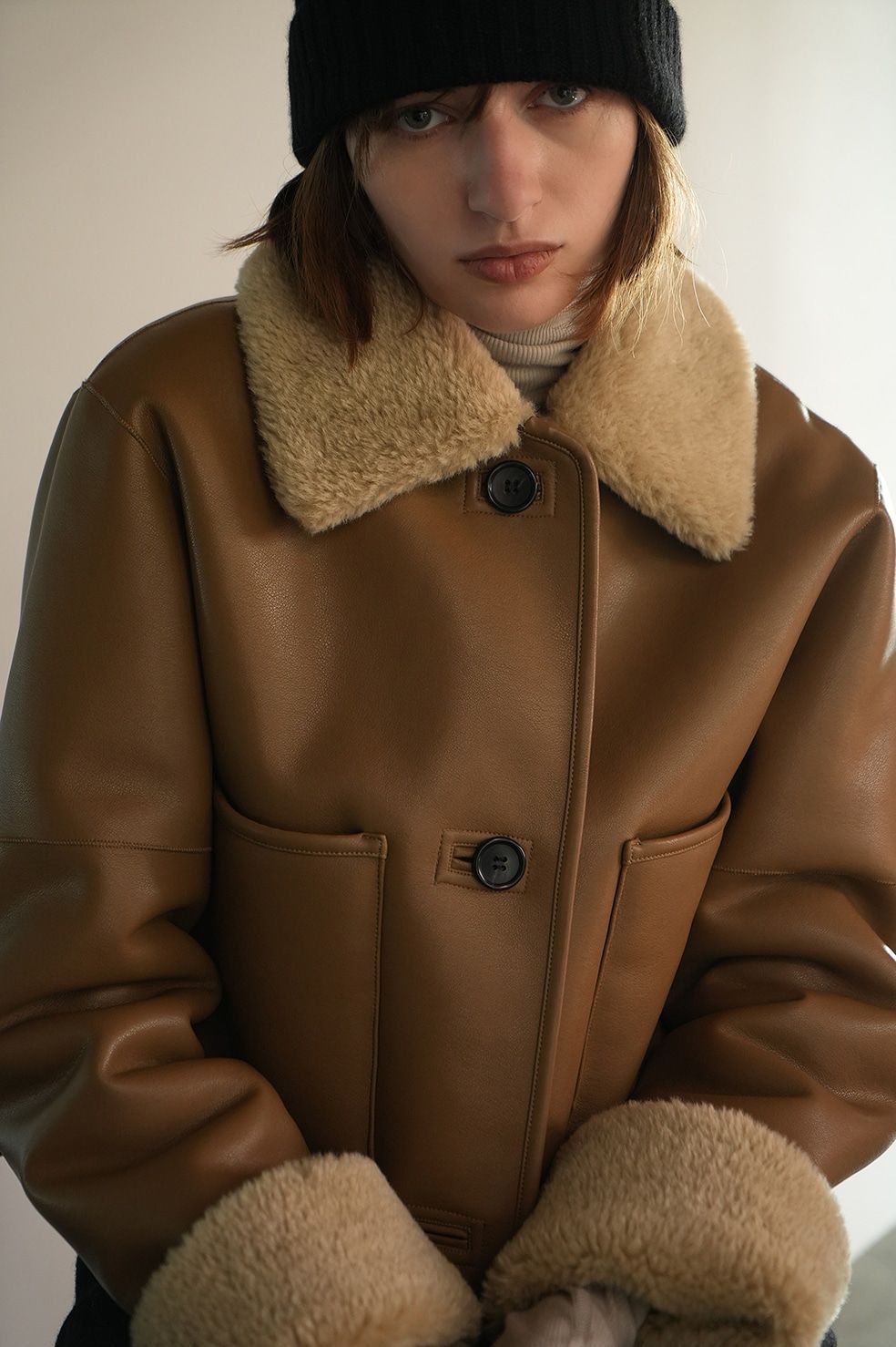 CLANE レザーショートコート CLANE - レザーショートコート - VEGAN LEATHER BOA SHORT