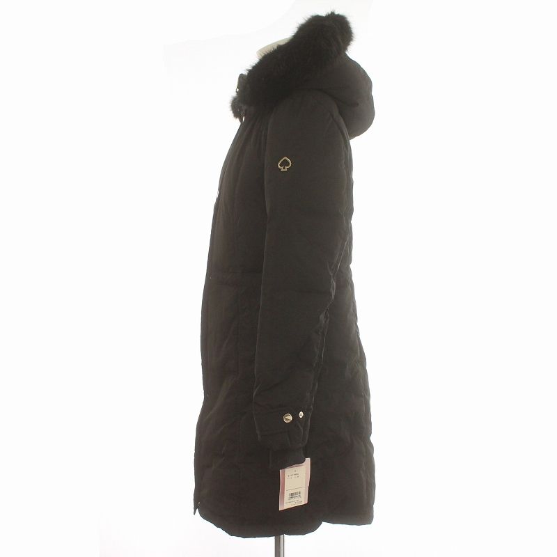 kate spade new york / ダウンジャケット/S/ポリエステル/BLK/K21748UKJ ケイトスペード KATE SPADE ダウンコート ロング ロゴ フェイクファー