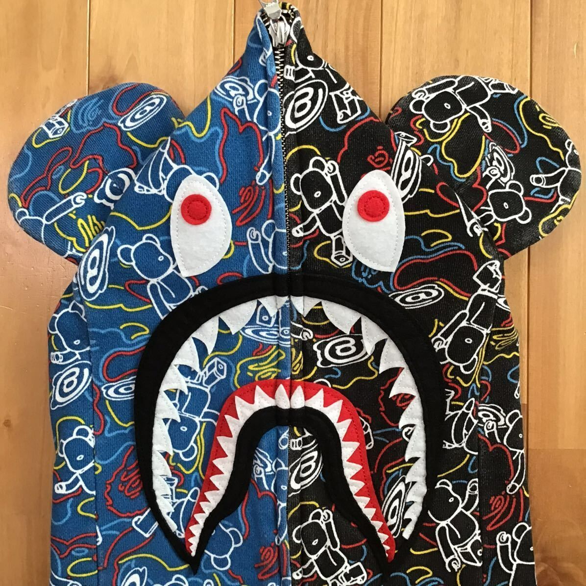 ☆2XL☆ MEDICOM TOY CAMO BE@R SHARK FULL ZIP HOODIE a bathing ape