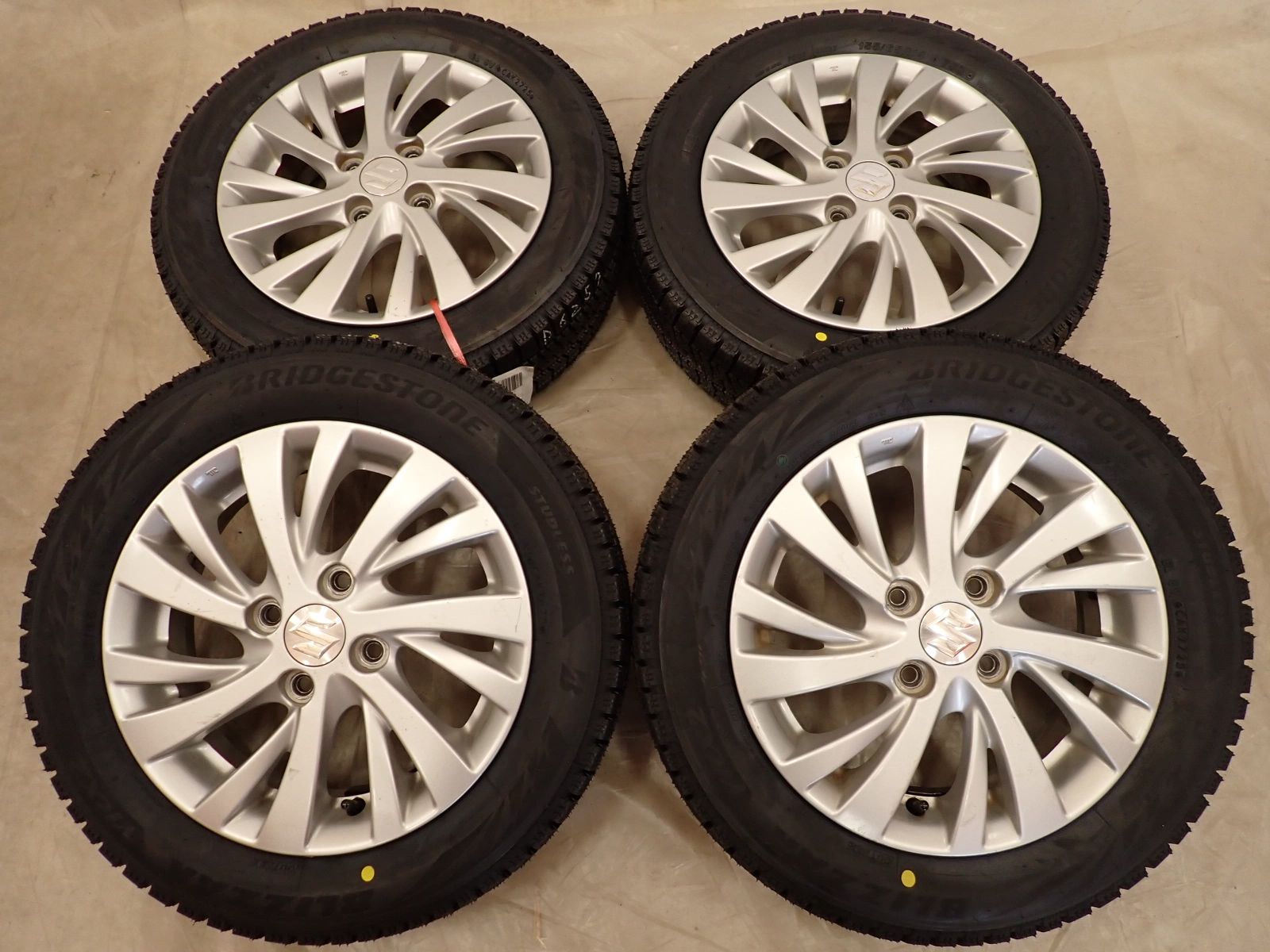 健康 冬 25年製 4本SET 会社宛 155 65R14×4.5J 75Q ブリヂストン ブリザック VRX2 スズキ純正アルミ ワゴンR スペーシア NO D6257