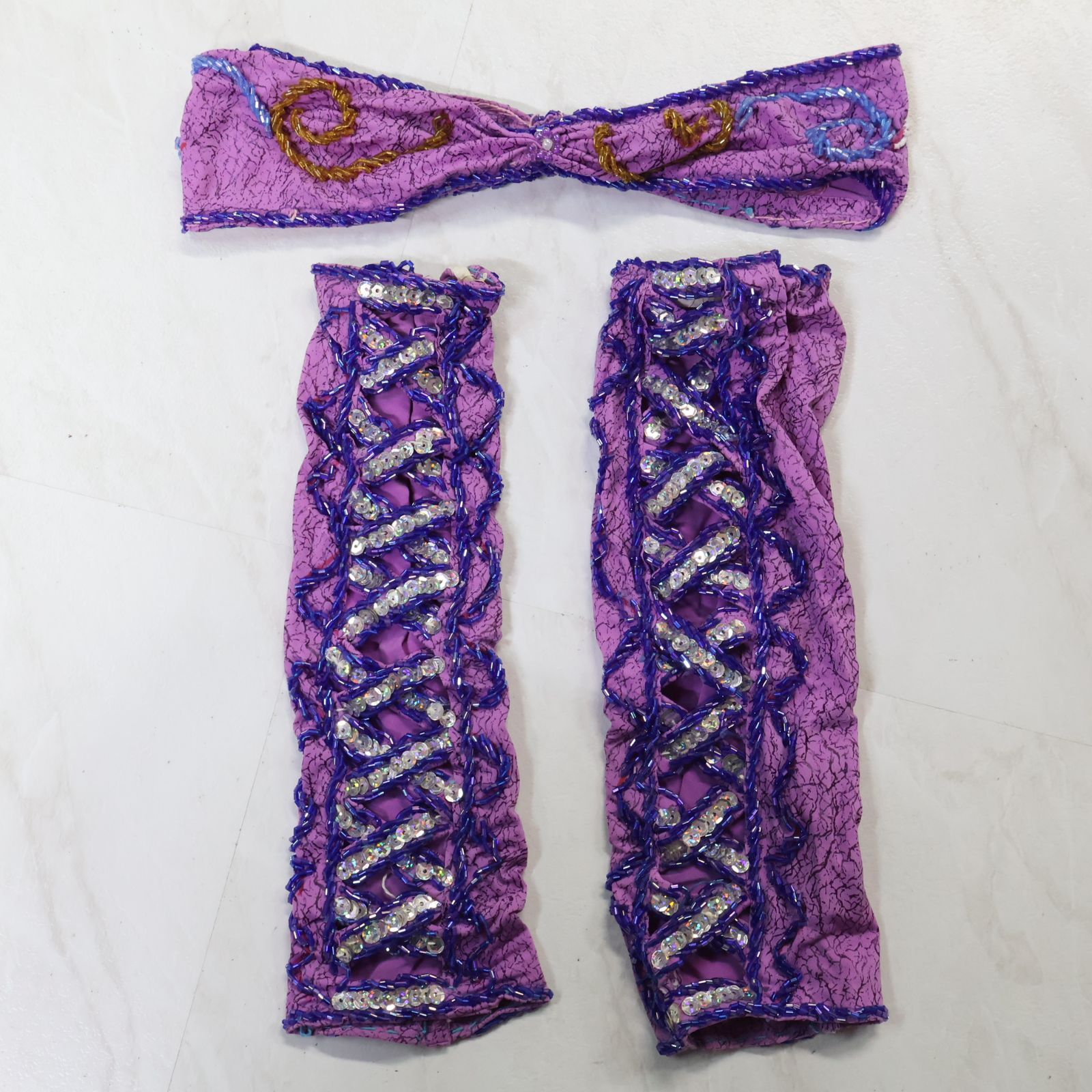 【ベリーダンス用オリエンタル衣装】ピンク ラインストーン ビーズ パープル ベリーダンス用 オリエンタル衣装パープル×ピンク ラインストーン