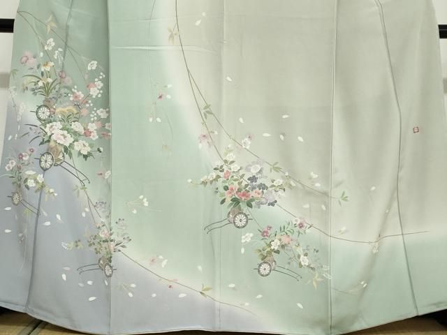 平和屋着物●訪問着　友禅　作家物　花車文　暈し染め　正絹　逸品　DAAY5064ud 平和屋着物○訪問着 友禅 作家物 花車文 暈し染め 正絹 逸品