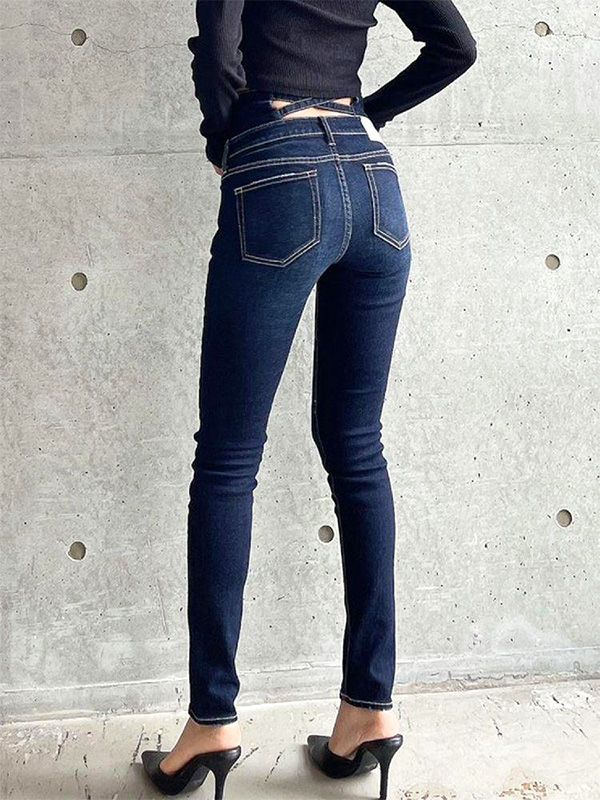 GYDA ジェイダ ハイウエストクロス スキニー デニムパンツ 072412418301