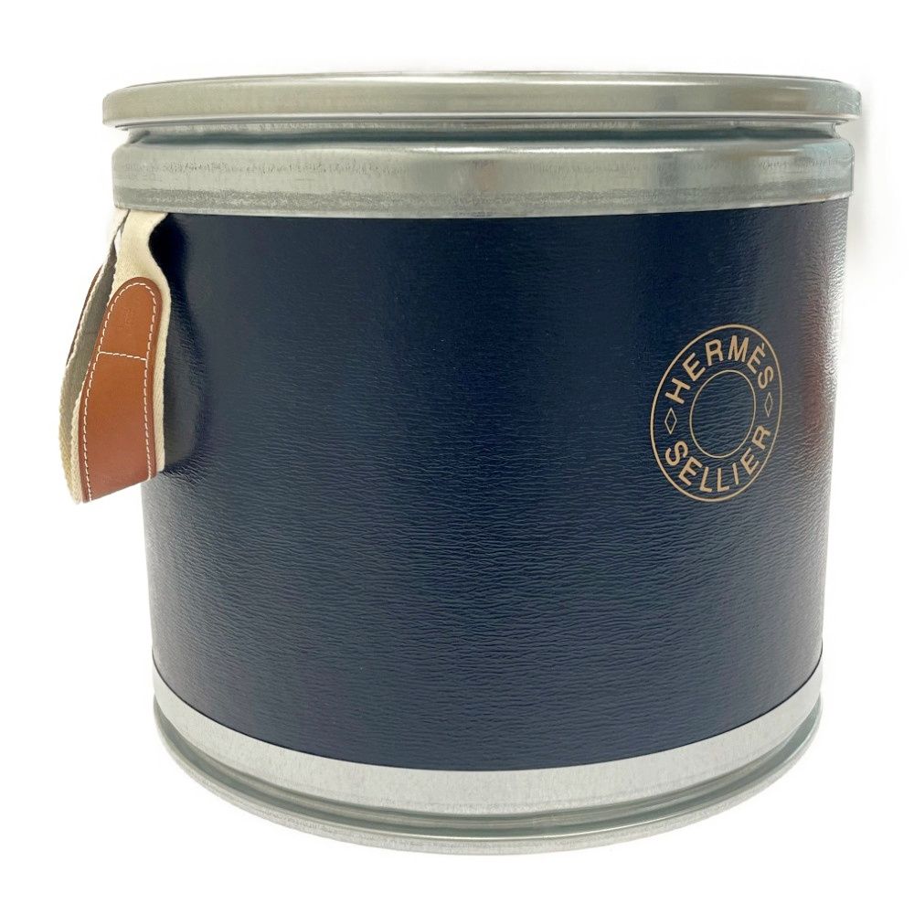 中古】HERMES エルメス メタル レザー 馬具缶 サドルボックス ネイビー