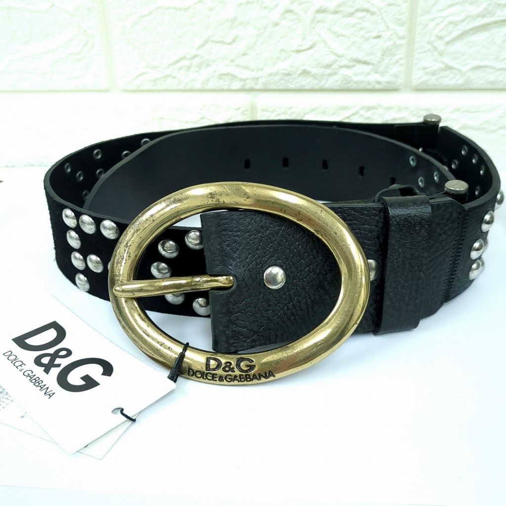 ドルチェ-ガッバーナ D-G スタッズ レザーベルト ブラック イタリア製