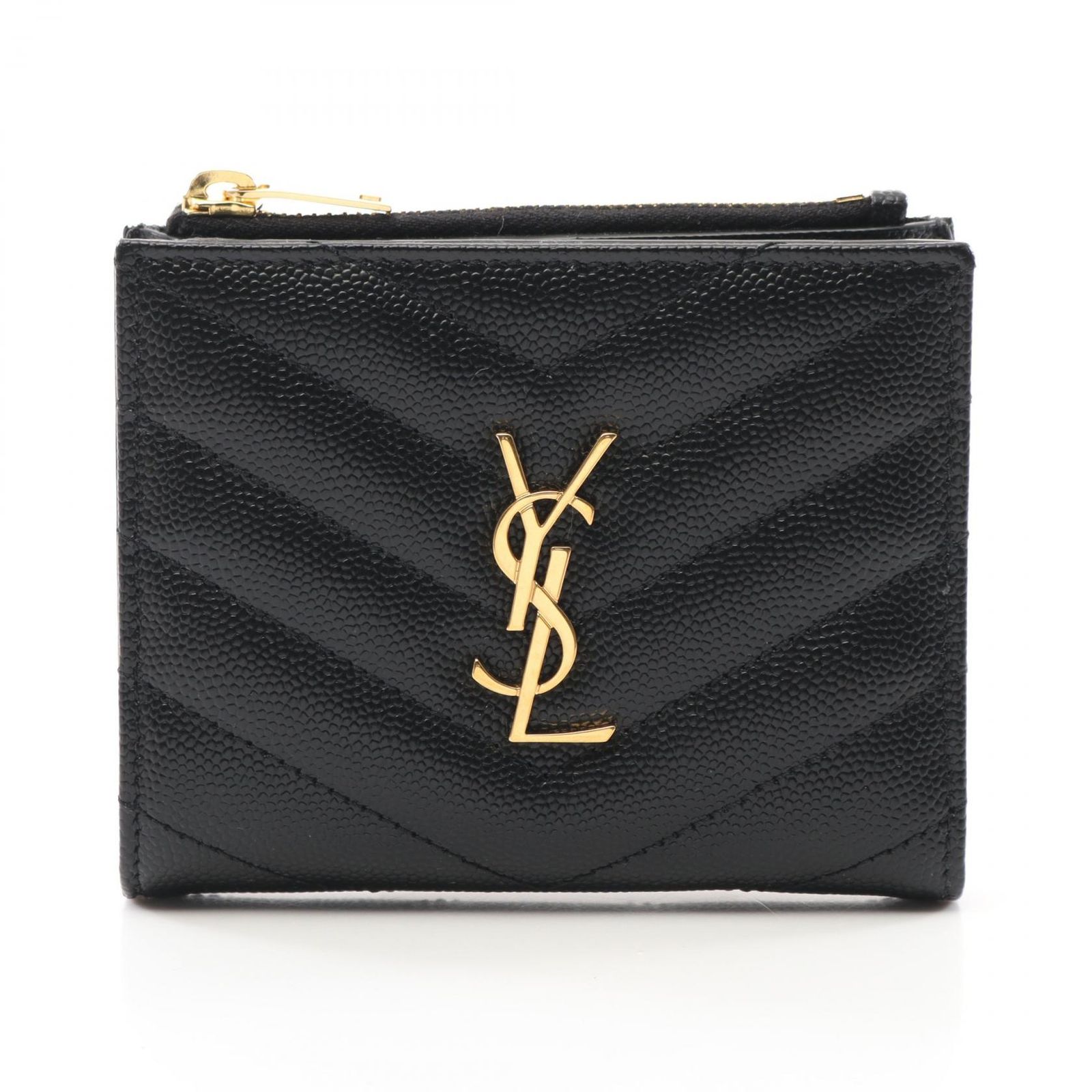 サンローラン SAINT LAURENT 二つ折り財布 モノグラム 575879BOW011000 ブラック レザー バイフォールドウォレット レディース