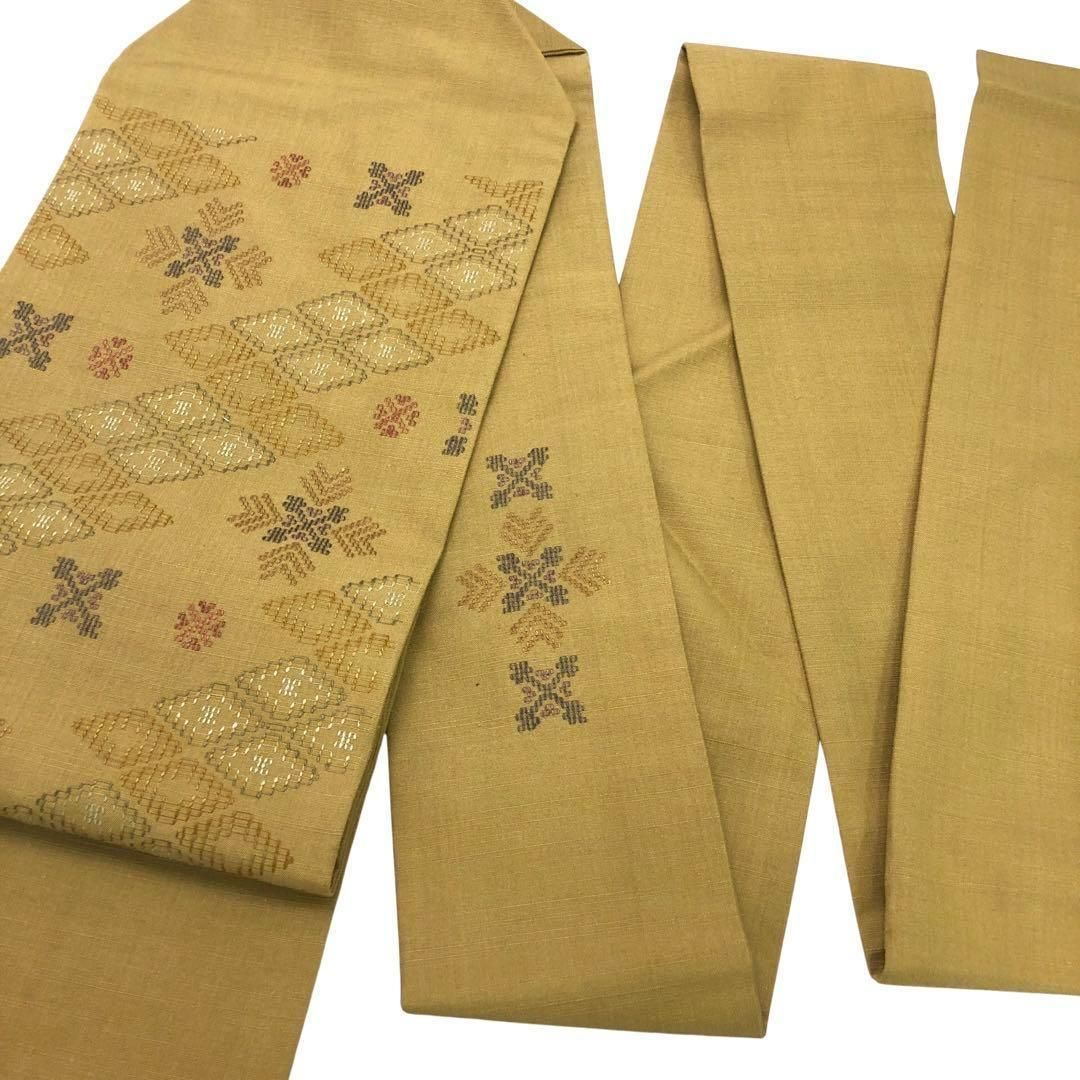 名古屋帯 本場琉球 南風原花織 証紙付 大城永光織物 芥子色 O-3427