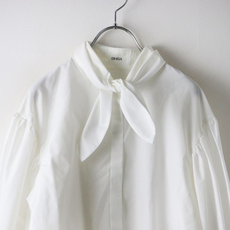 未使用品級 OHGA ボウタイブラウス ホワイト リボン オーガ OHGA ボウタイブラウス F/ホワイト リボン シャツ