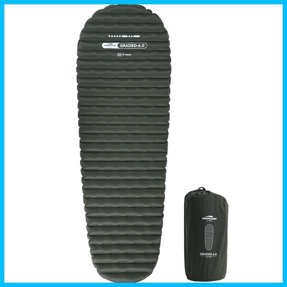数量 SoomloomキャンプエアーマットGRADED6.0高R値断熱低温耐寒空気入れポンプバッグ付きコンパクト軽量600gポータブルエアーベッド車中泊登山防災地震アウトドアキャンプインフレーターマット アーミーグリーン