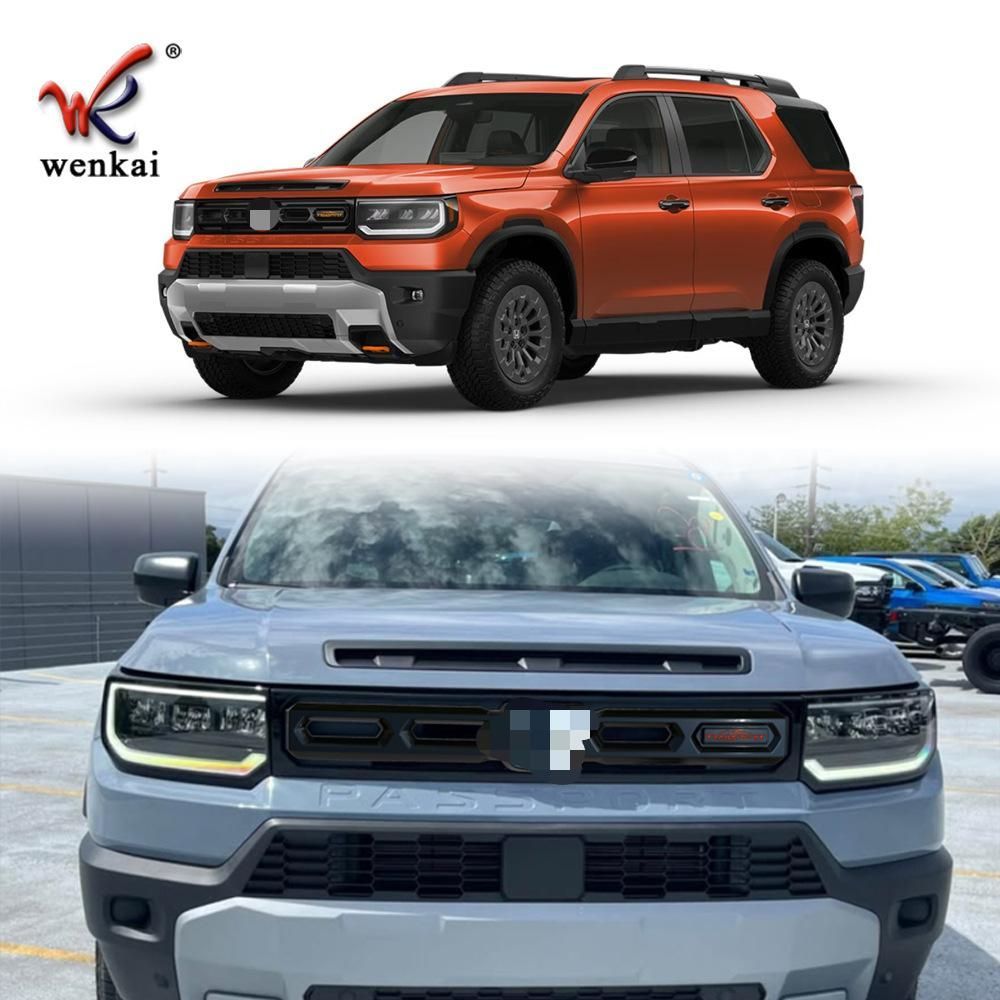 本田26款Passport フロントグリル ブラック カーボンファイバーアクセントバー｜ABSプラスチック製 車両にピッタリ 簡単装着