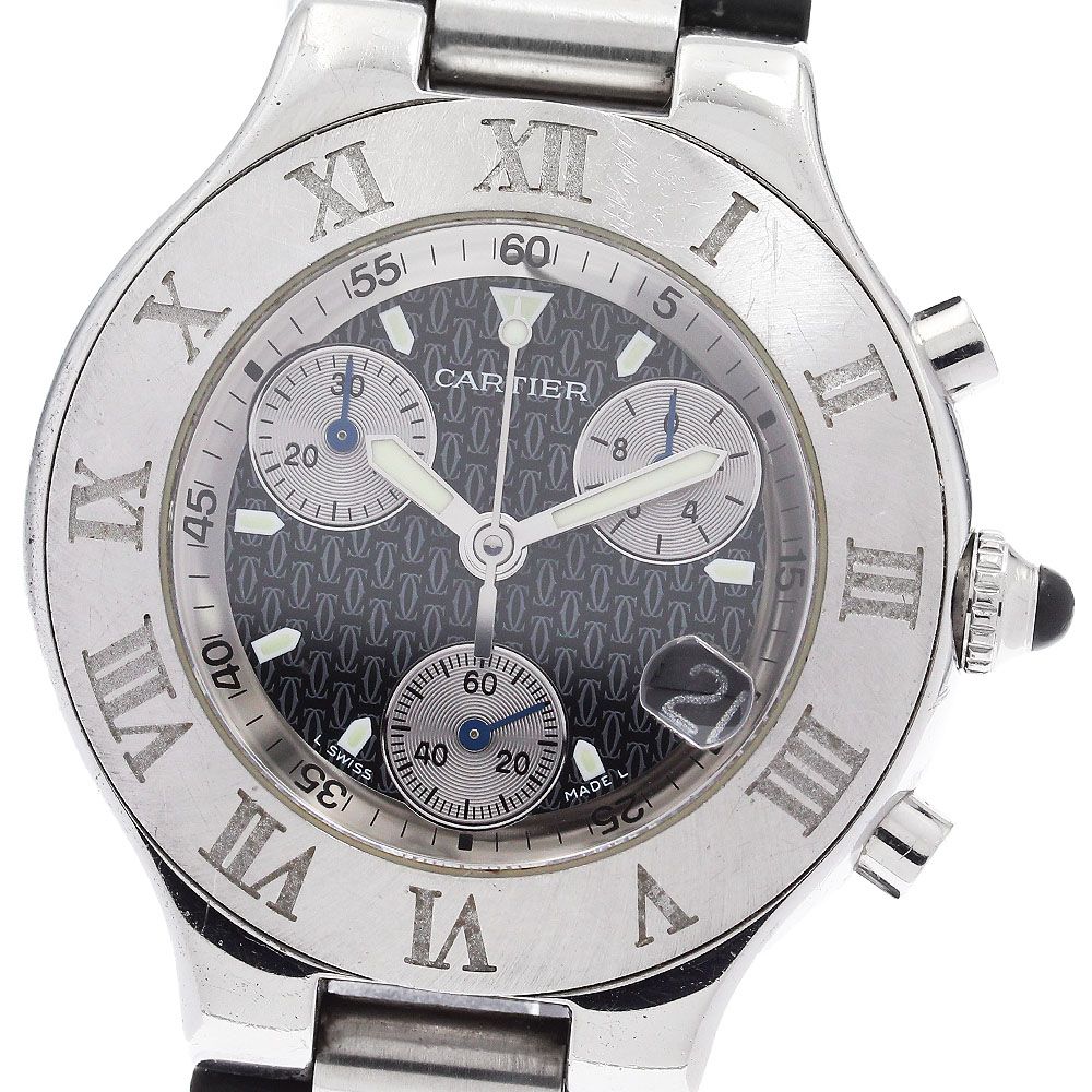カルティエ CARTIER W10125U2 クロノスカフ デイト クォーツ メンズベルトジャンク_913789