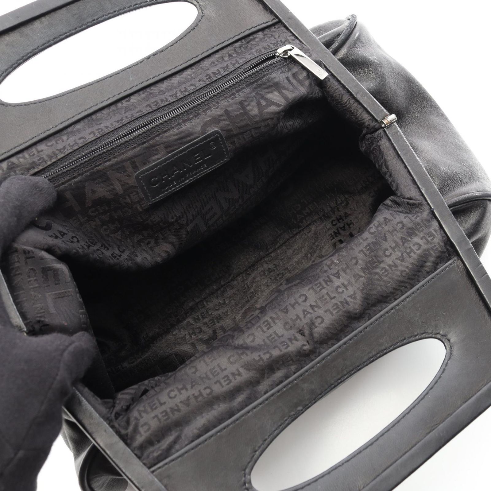 シャネル CHANEL ハンドバッグ カメリア ブラック ラムスキン（羊革  