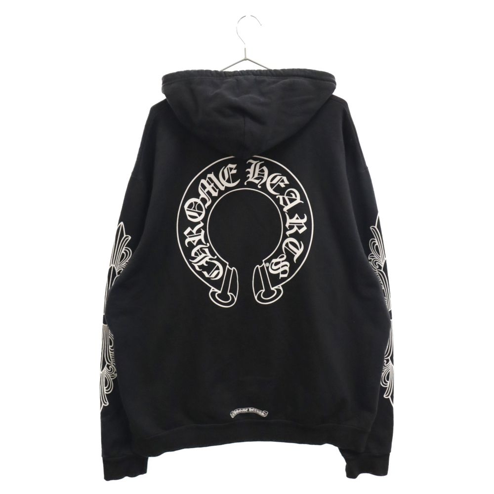 CHROME HEARTS (クロムハーツ) SWTSHRT HD アーム フローラルクロスプリント スウェット プルオーバーパーカー フーディ ブラック