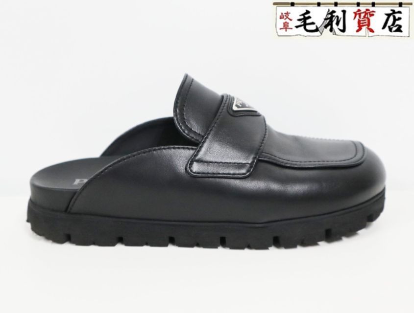 PRADA プラダ トライアングルロゴ カーフレザー サボ ミュールサンダル 2S2956 ブラック サイズ6.5 靴
