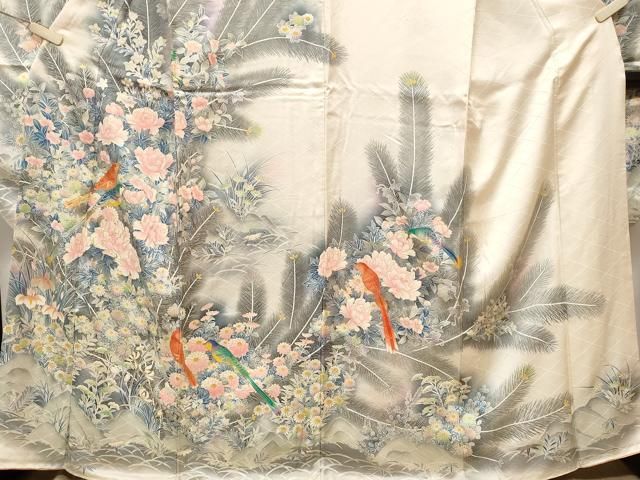 平和屋着物□豪華振袖 駒刺繍 花鳥文 暈し染め 金彩 正絹 逸品
