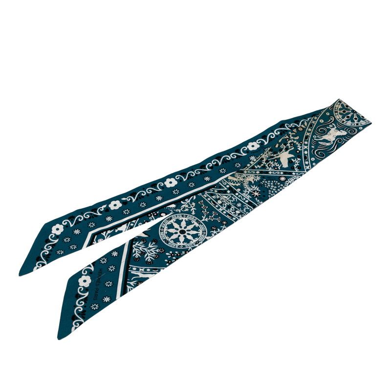 エルメス ツイリー Peuple du Vent 風の民 ブルー ホワイト ブラック シルク レディース HERMES 1-0229960